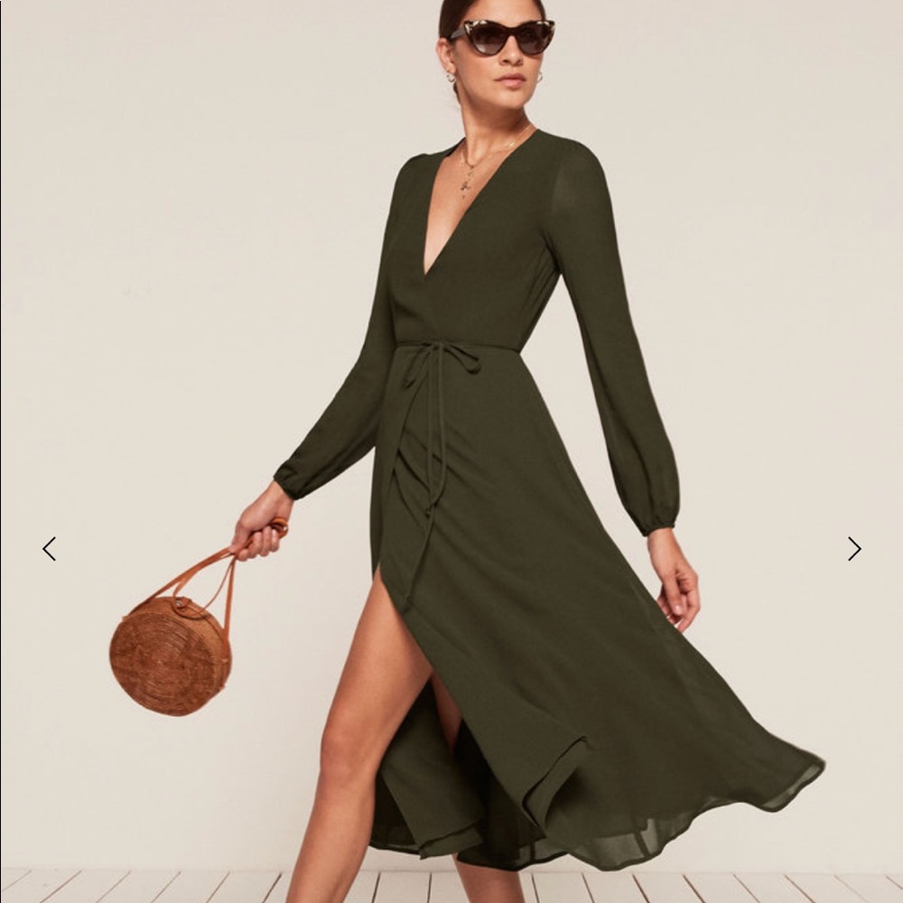 REFORMATION NICOLE DRESS HUNTER GREEN